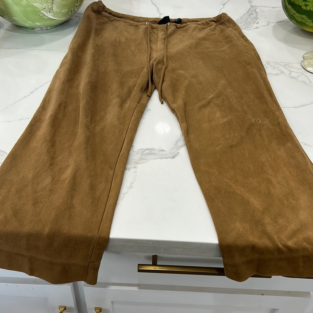 New York Jeans Faux Suede Tan Leisure Wide Leg Pants. Size XL(571)